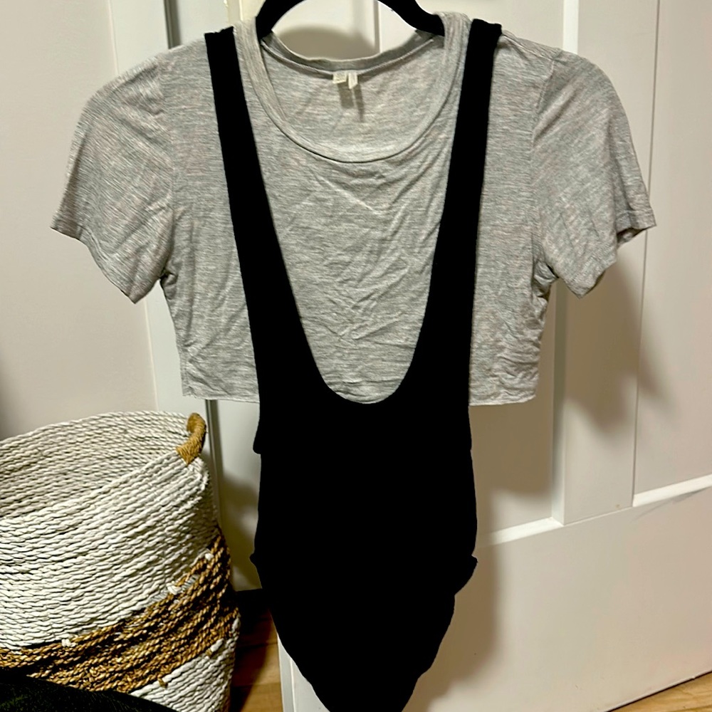 Bodysuit with crop t-shirt attached